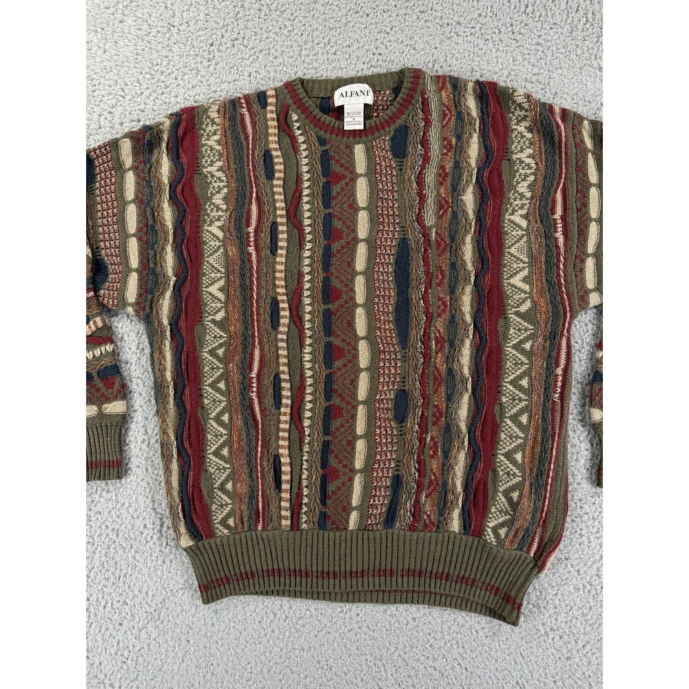 Vintage 80s 90s 3D Thick Texture Cable Abstract Grunge Hip Hop Sweater Small - Picture 2 of 13